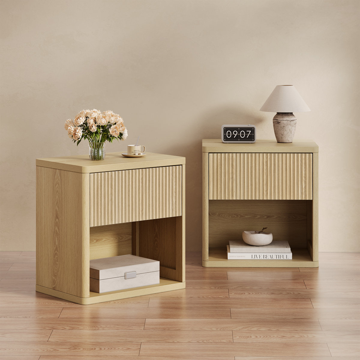 Latitude Run® Modern Minimalist Style Large Capacity Nightstand With ...